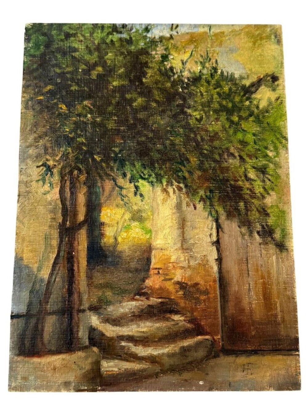 Antique French Impressionist Oil Painting On Wood Panel Initialed HF 9.25x12.5